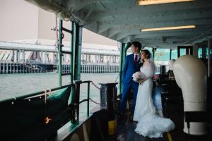 Newlywed couple on the boat