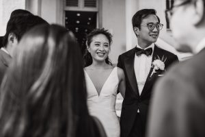 Newlyweds greeting the guests