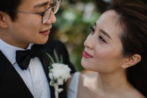 Bride and groom looking into each other's eyes