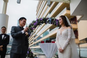 Groom proposing his bride on the day of the wedding